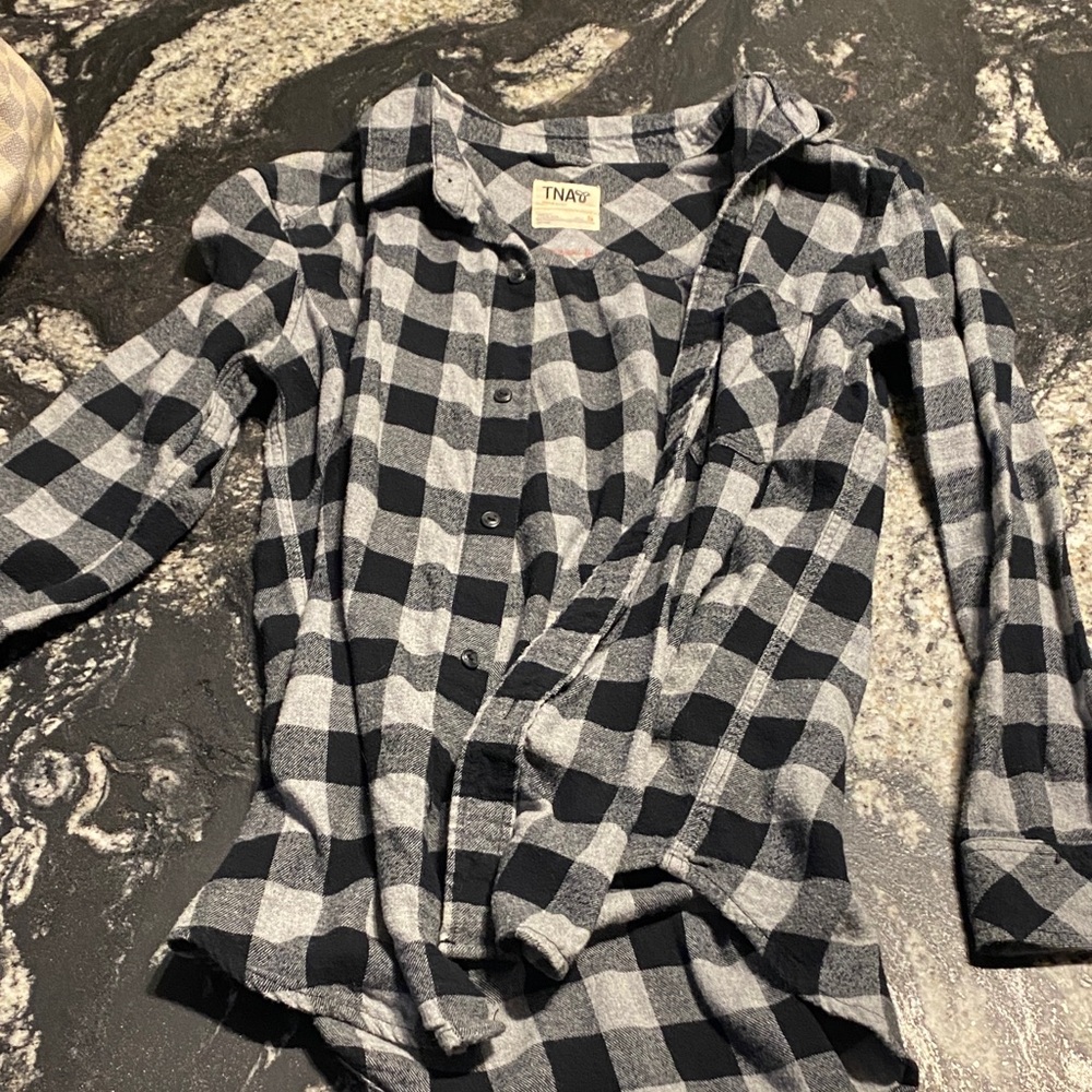 TNA Black and Gray Plaid Button Down Shirt